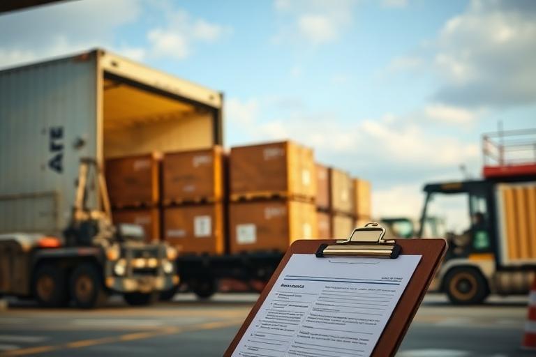 Export cargo and clearance paperwork at a freight terminal