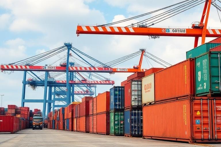 Shipping containers and cranes at an import and export port