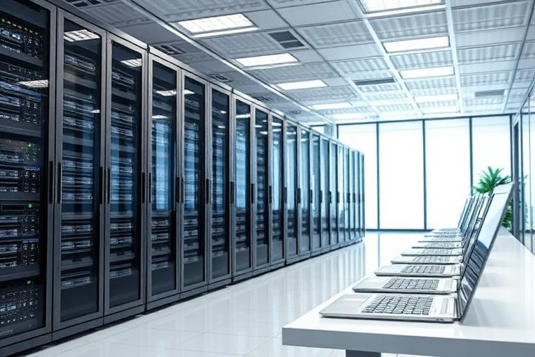 IT servers and networking equipment in a modern office